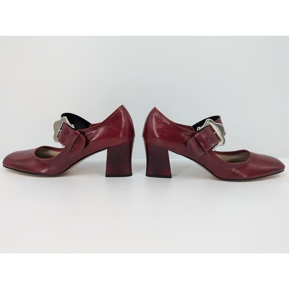 Vintage Mary Jane Burgundy Red Heels Size 7AA Buckle Detail Chunky Block Heel - Picture 2 of 11